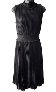 Nanette Lepore Smock Mockneck Sleeveless Pleated Midi Black Dress Women’s 6