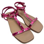 14th & Union Sandals Womens Size 7 Finley Metallic Pink Studded Detail Open Toe