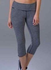 Scorpio Sol Women Large Capri Black and White Stripe Leggings