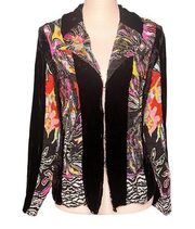 Alberto Makali Black Velvet Patchwork Jacket Colorful Crinkle Size Large