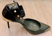 Alexander McQueen Rockstud Ankle Strap Heels Gold/Green