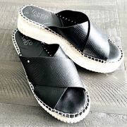 Womens Barb Black Leather Platform Slide Sandals Size 9 M