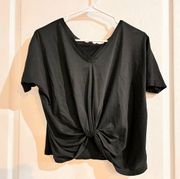 FATE Black Front Knot Short Sleeve Crop Tee