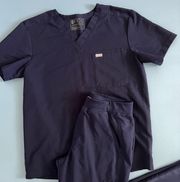 Navy Blue Catarina One Pocket Scrub Top & Kade Cargo Scrub Pants Set