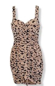 Privy Mini Dress Sweetheart Neck Ruched Mesh Bodycon Abstract Print Womens Small