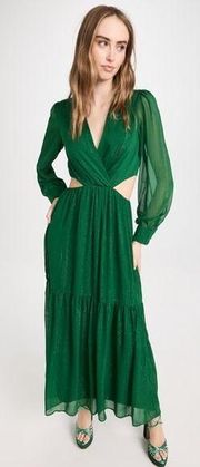 WAYF Cut Out Tiered Maxi Dress in Pine Green