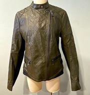 Guess Brown Faux Leather Moto Zip Up Jacket Size Large