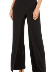 Adrianna Papell Crepe Draped-Front Wide-Leg Pants Black Size 22W