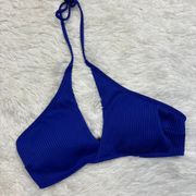 Blue Ribbed Halter Neck Bikini Top