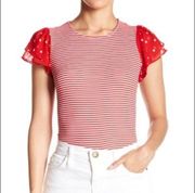 June Hudson Top Double Ruffle Red Striped