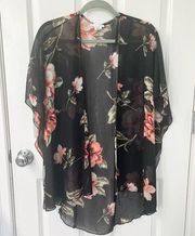 open front kimono black floral sheer stitch fix small