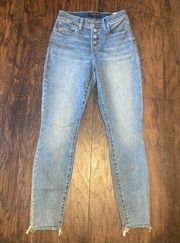 NWT  Bridgette High Rise Exposed Button Fly Skinny Raw Ankle Jeans 26