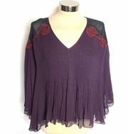 Love Sam cape style pleat front embroidered top