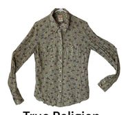 True Religion womens medium floral green western button down shirt pearl boho