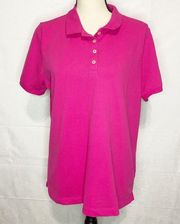 LANDS END Outfitters Womens Size Large Short Sleeve Pink Collared Polo Shirt