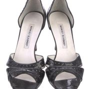 Manolo Blahnik Patent Leather Sandals Heels Size Italian 38.5 Black