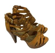 Guess leather straps tan Sandals Zipper at Heel back  size 8