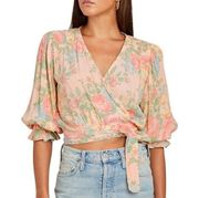 Faithfull the Brand Womens Sorrento Cropped Floral Puff Sleeve Wrap Top Size 2