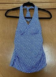 L.L. Bean Blue White Patterned Halter Tankini Top Size 6