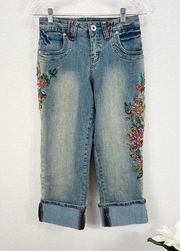 LA Blues Embroidered Embellished Crop Jeans Stretch Y2K Size 4