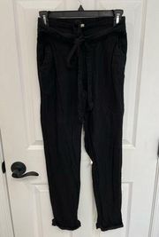 Max Studio Black Tie Front Paper Bag Waist Linen Blend Pants Women’s Size XS