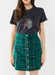 Urban Outfitters  Plaid Button Front Mini Skirt. Green.