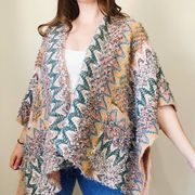 David and Young Colorful Crochet Looped Poncho Wrap Kimono Cardi