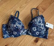 NEW  Light Lift Demi Bra 36C Underwire Blue Floral