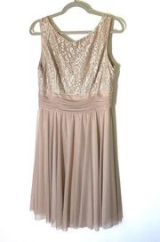 Jessica Howard Evenings Champagne Chiffon and Lace Formal Dress Size 14