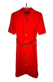 Alex Marie Red Orange Linen Shirt Dress Womens Sz 8 Button Belt Lined Career