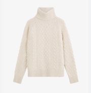 Women Wool White Knit Turtleneck Sweater