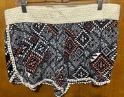 NoBo Aztec Design with Cream Tassels Pull on Shorts