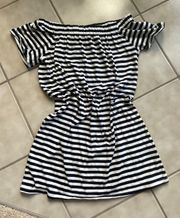 Black and White Striped Off the Shoulder Dress