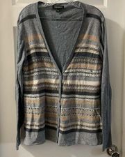 Foxcroft Grey/Tan Striped V Neck Button cardigan