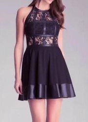 Bebe leather and lace cocktail dress