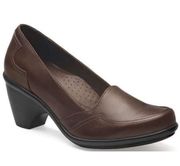 Women’s Dark Brown Leather Ren Moc Toe Slip On Heeled Loafer Pumps