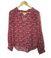 Maeve Anthropologie Floral Long Sleeve Button Down Marisol Ruffle Blouse Size 4