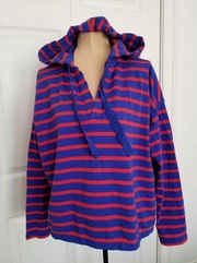 Gap  Red Blue Long Sleeve V-Neck Cotton Hoodie Womens Sz (S)