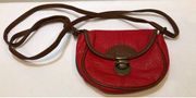 American Eagle Crossbody Very Small Purse Faux Leather Red/Brown Trim