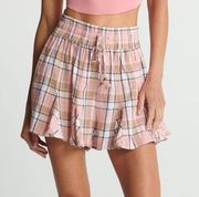 Pink 100% Cotton Crystal Plaid Mini Skort Flowy Shorts Size S NWT!