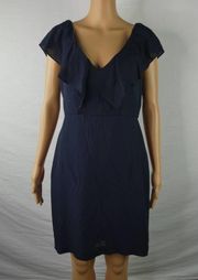 Jenny Yoo Collection Gabby Navy Blue Ruffle Cap Sleeve Dress Silk Blend Size 8