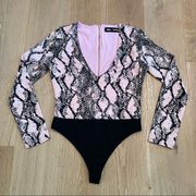 NBD X Naven Snakeskin Bodysuit in Pink & Black