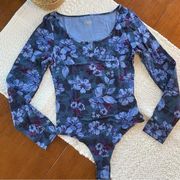 NEW PINK Victoria’s Secret Floral Print Long Sleeve Bodysuit