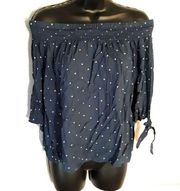 Blue Rain polka dot off shoulder top