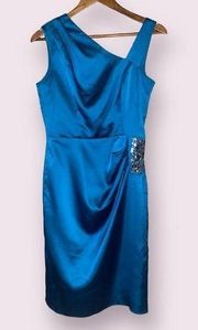 Maggy London Sleeveless Pleated Shoulder Faux Wrap Satin Dress - size 6