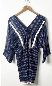 NWT Beulah Style Boho Striped Lace Front Dress Womens Size L