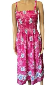 Just Love Y2K Pink Tropical Hawaiian Islander Luau Coastal Hibiscus Maxi Dress