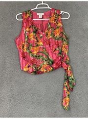 Cupcakes & Cashmere Floral Wrap Blouse V Neck Side Tie Sleeveless Multicolor