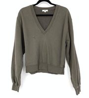 Agolde Women's Size Small Olive Low V-Neck Sweatshirt Long Sleeve *FLAW READ