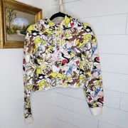 Looney Tunes All Over Print Cropped Hoodie Sweatshirt Medium